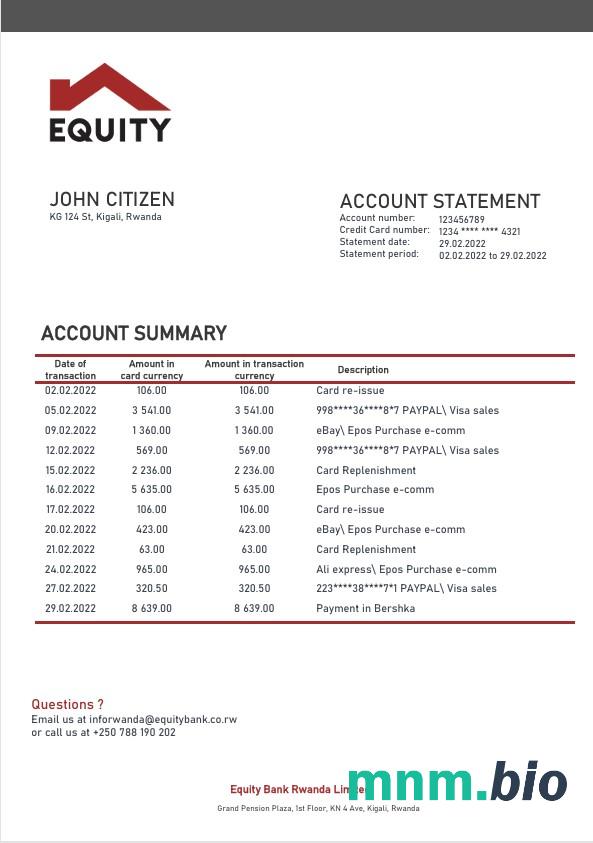 Rwanda Equity wyciąg bankowy łatwe do wypełnienia szablonu .xls i .format pliku pdf
